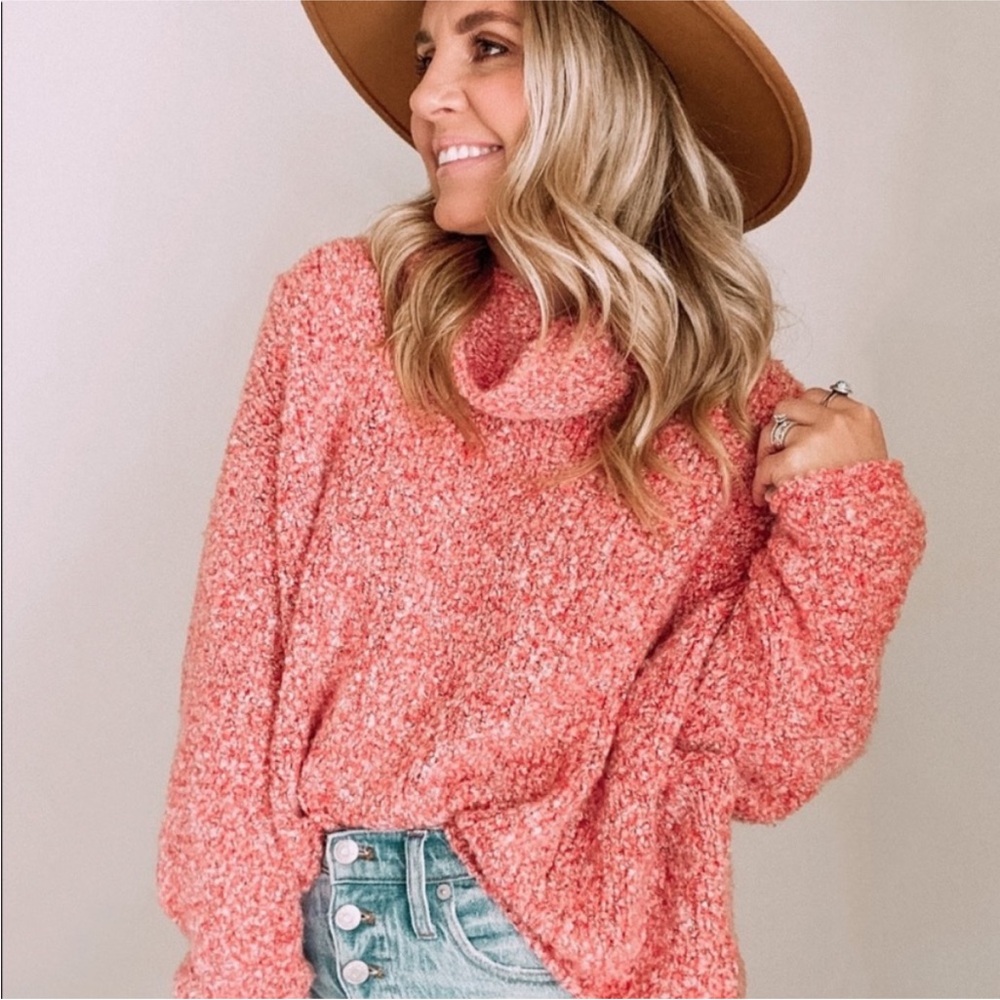 Free People BFF Cowl Neck Sweater MEDIUM Scarlet Flame Red Lotus Long Sleeve